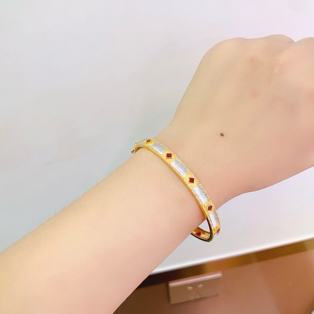 14k Gold 2 Ct Natural Ruby Bangle - 6