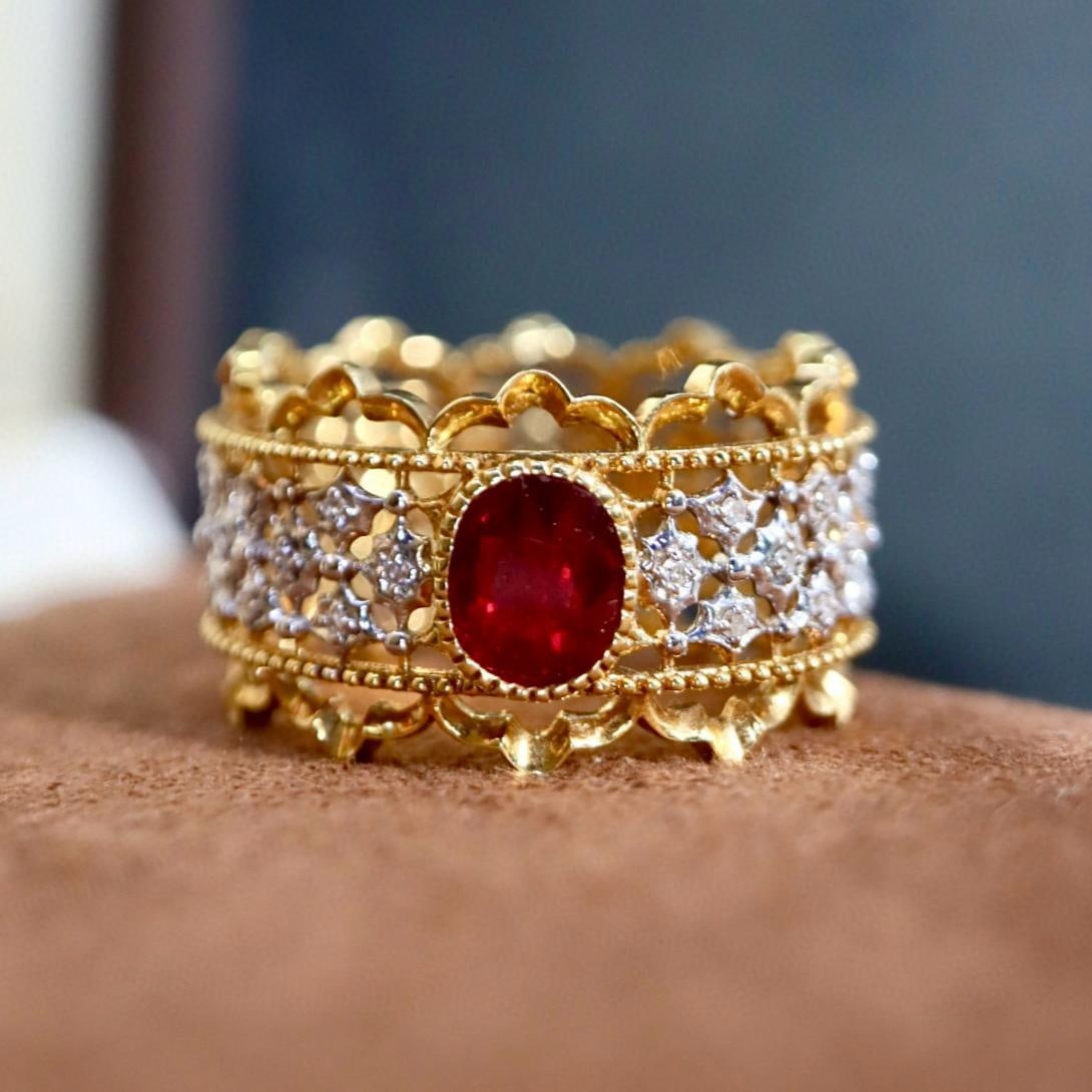 14k Gold 0.84 Ctw Natural Ruby & Diamond Ring - 2
