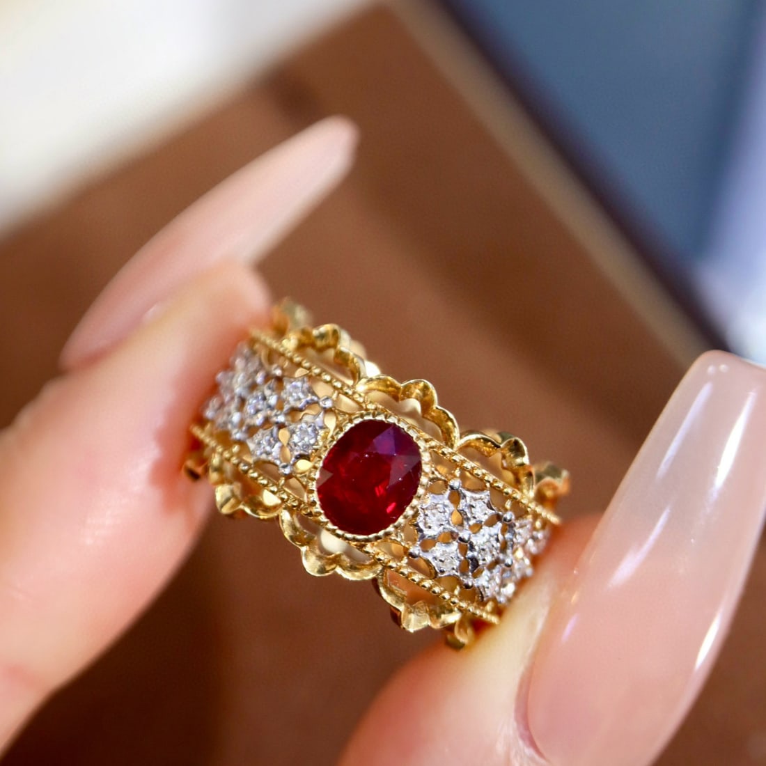 14k Gold 0.84 Ctw Natural Ruby & Diamond Ring - 6