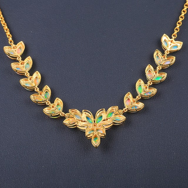 14k Gold 3.38 Ctw Natural Opal & Diamond Necklace - 4
