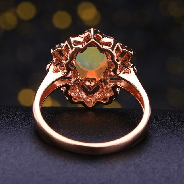 14k Gold 1.13 Ctw Natural Opal & Diamond Ring - 4