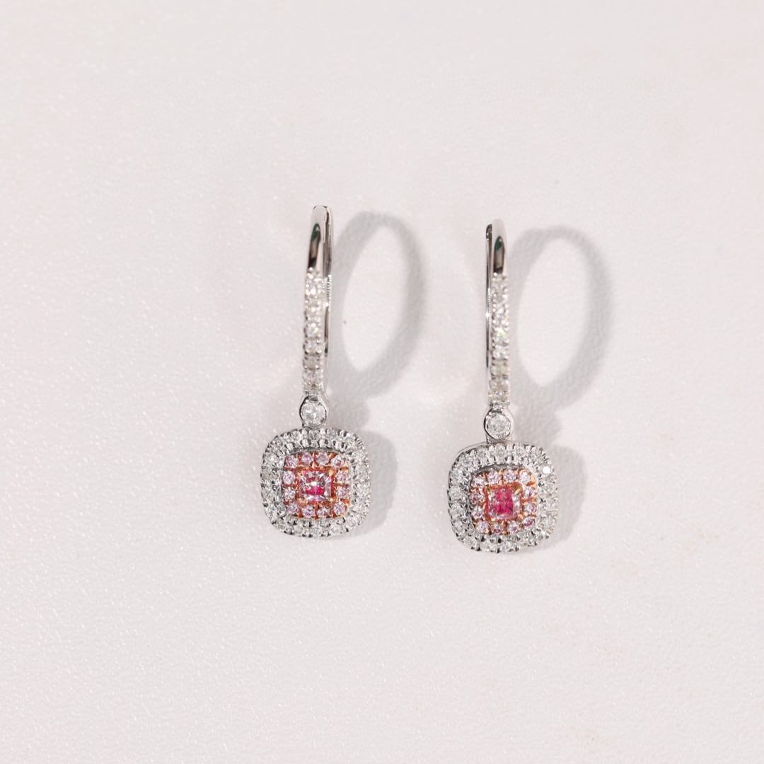 14k Gold 0.60 Ctw Natural Pink Diamond & Diamond Earrings - 2
