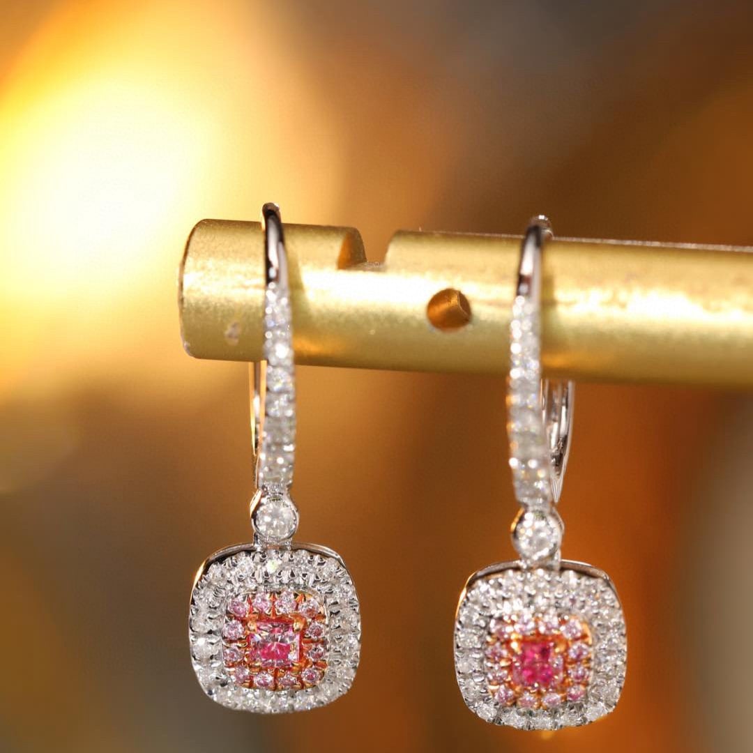 14k Gold 0.60 Ctw Natural Pink Diamond & Diamond Earrings - 7
