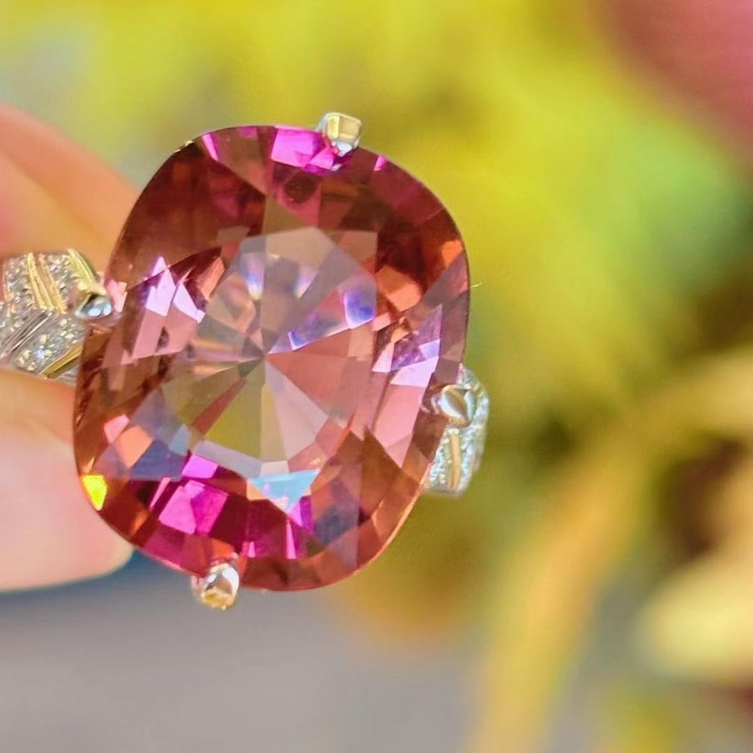 14k Gold 12.45 Ct Natural Tourmaline & Diamond Ring - 5