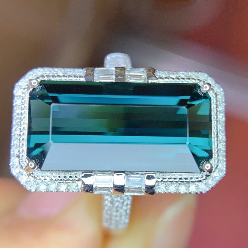 14k Gold 7.39 Ctw Natural Tourmaline & Diamond Ring - 4