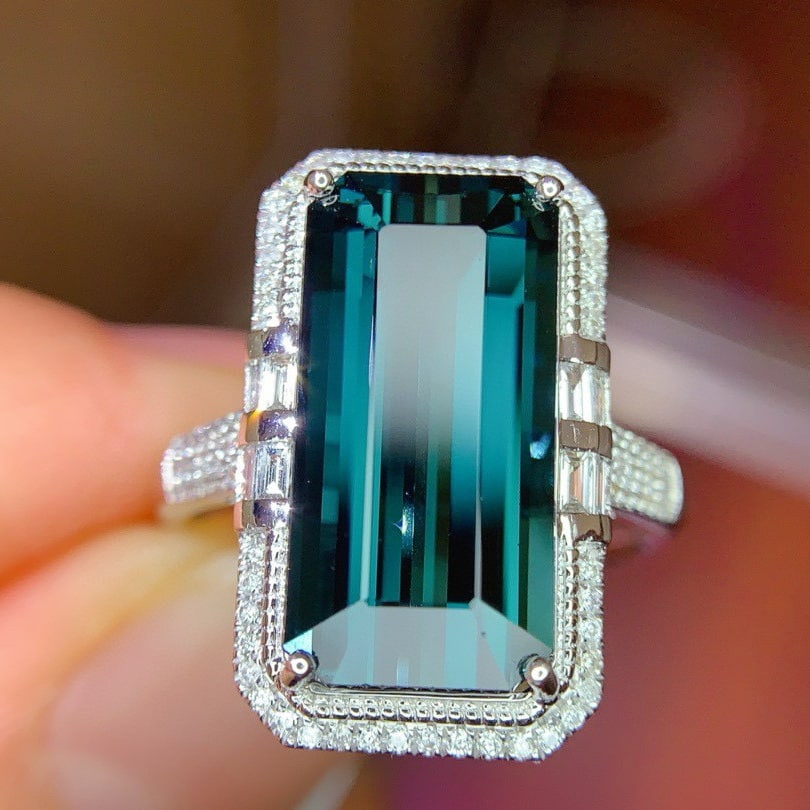 14k Gold 7.39 Ctw Natural Tourmaline & Diamond Ring - 5