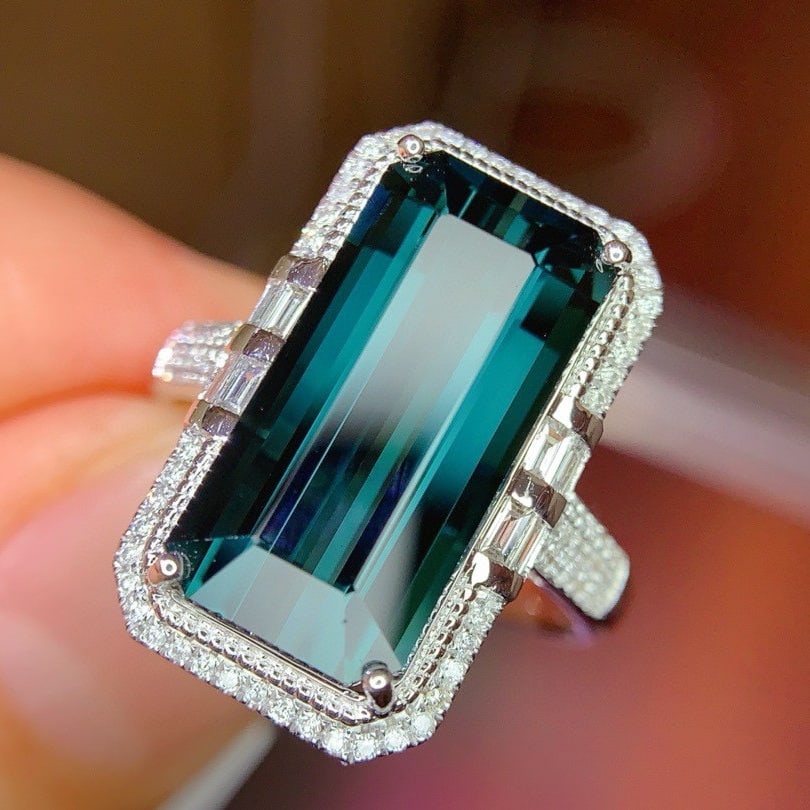 14k Gold 7.39 Ctw Natural Tourmaline & Diamond Ring - 6