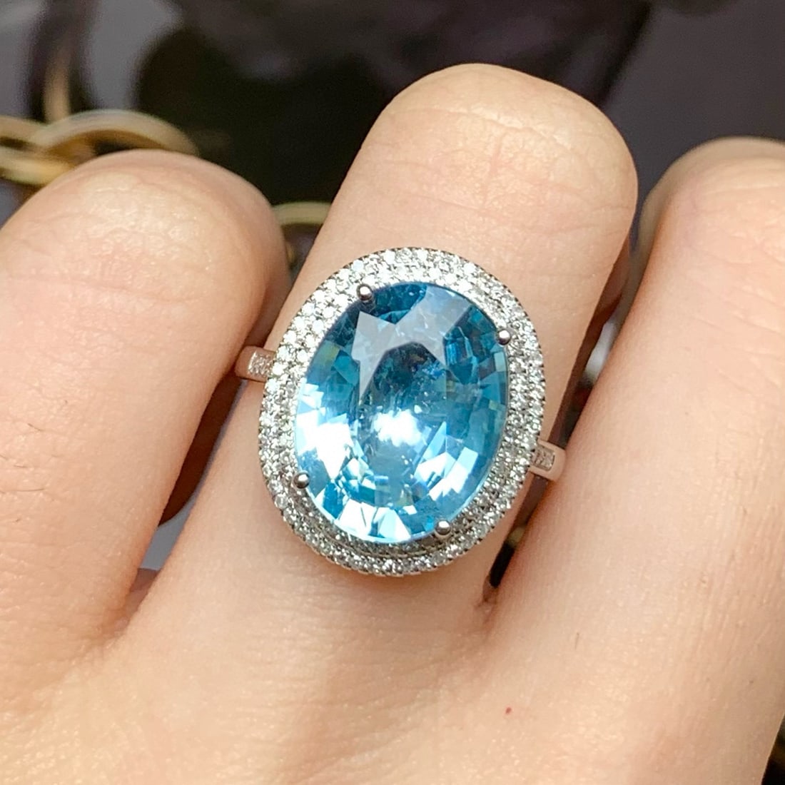 14k Gold 4.35 Ct Natural Aquamarine & Diamond Ring - 4