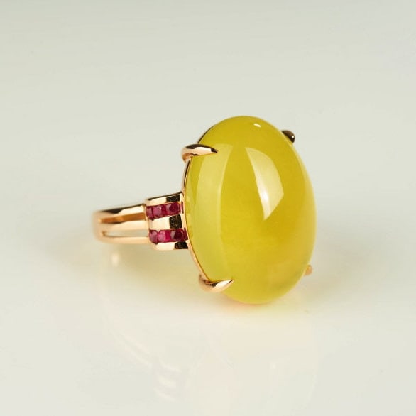 14k Gold 15.9 Ct Natural Prehnite & Ruby Ring - 7