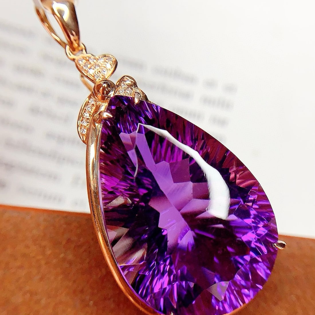 14k Gold 39.35 Ct Natural Amethyst & Diamond Pendant( Without Chain ) - 5