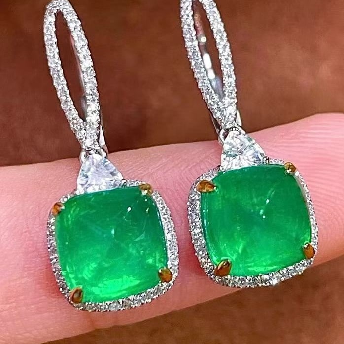 14k Gold 4.49 Ctw Natural Emerald & Sapphire Earrings - 6