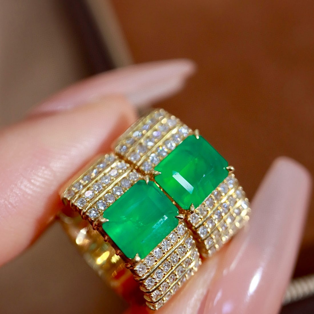 14k Gold 2.93 Ctw Natural Emerald & Diamond Earrings - 5