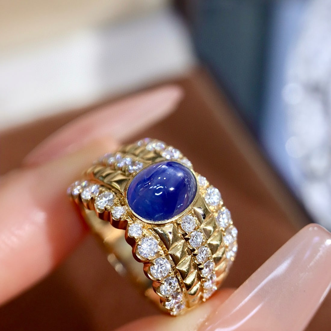 14k Gold 3.31 Ctw Natural Sapphire & Diamond Ring - 2