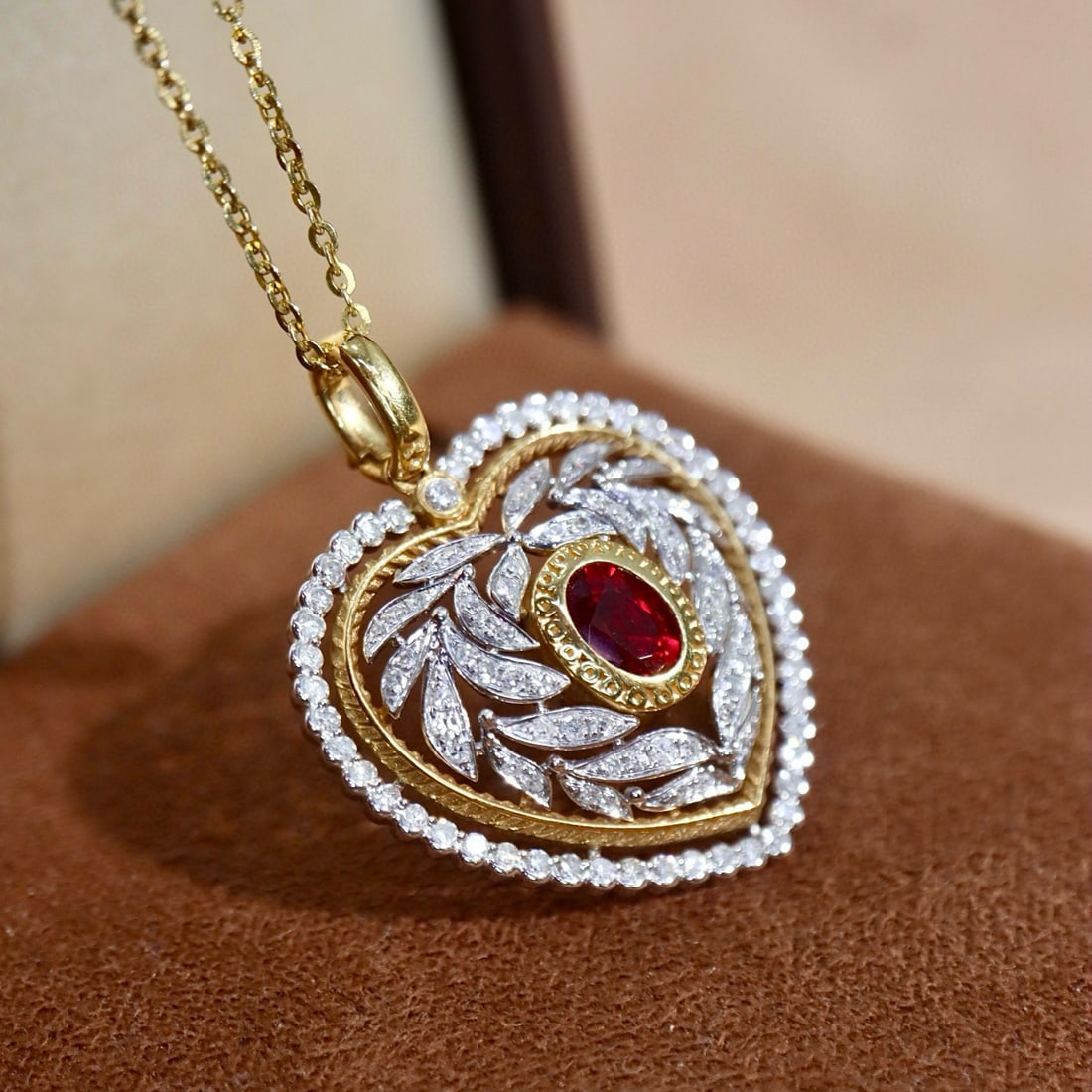 14k Gold 1.16 Ctw Natural Ruby & Diamond Pendant( Without Chain ) - 2