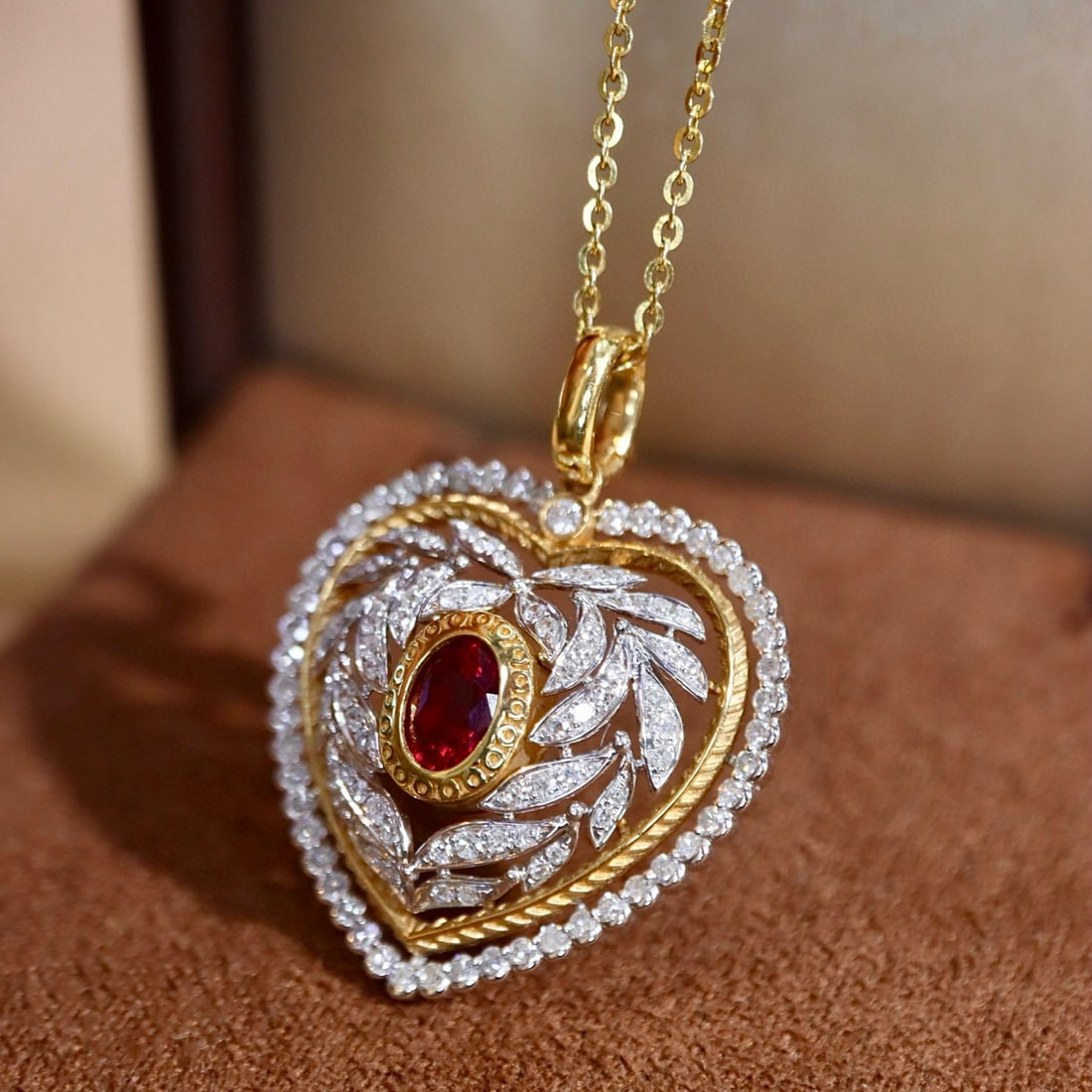 14k Gold 1.16 Ctw Natural Ruby & Diamond Pendant( Without Chain ) - 3