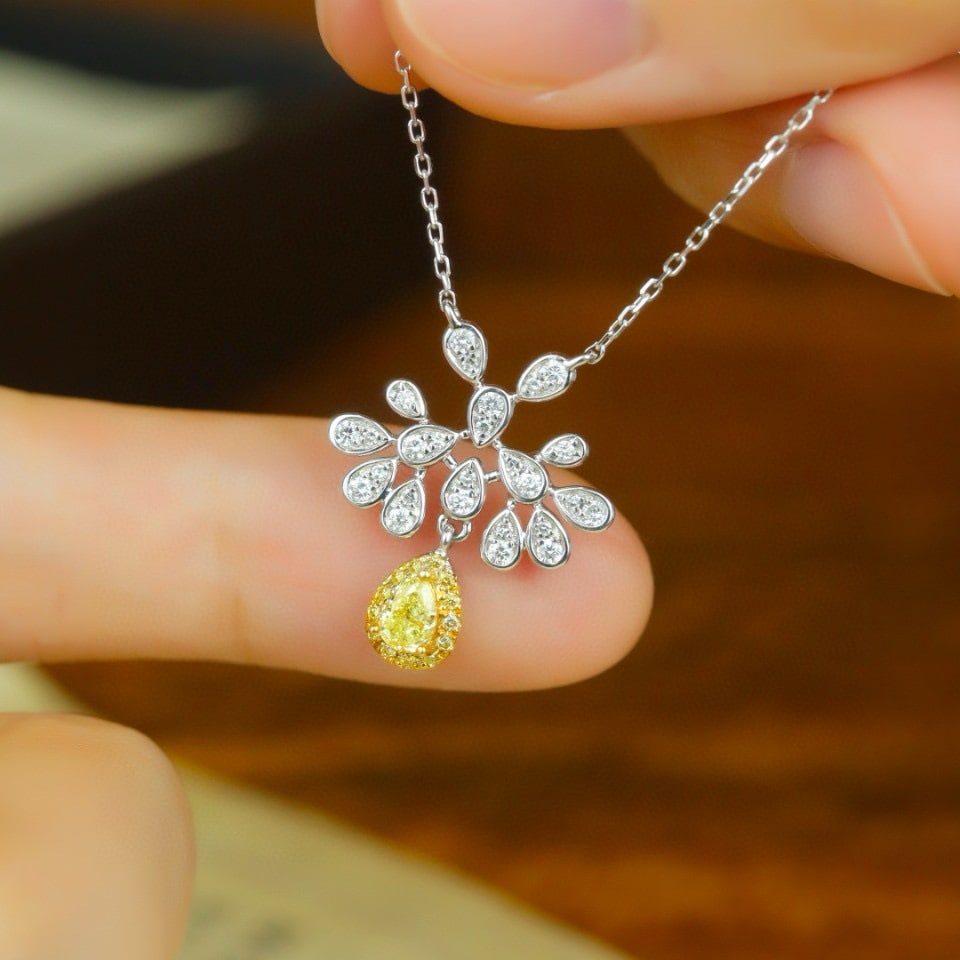 14k Gold 0.41 Ctw Natural Yellow Diamond & Diamond Necklace - 4