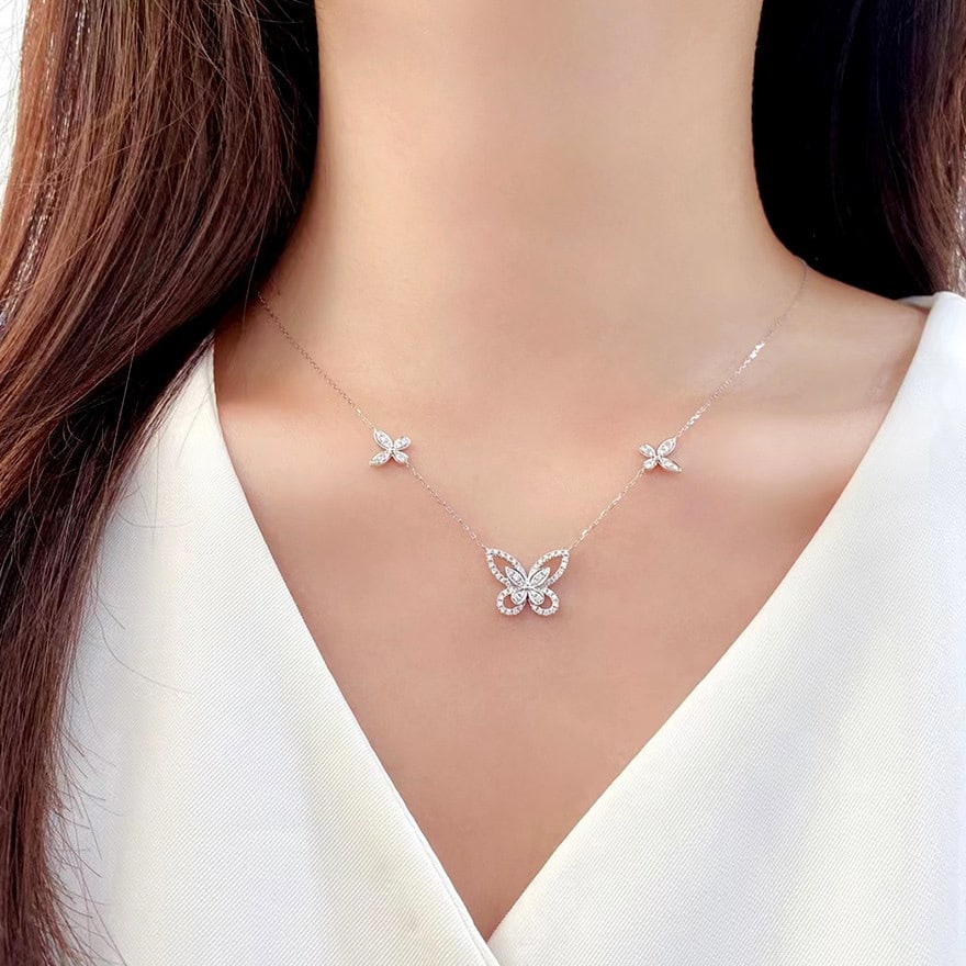 14k Gold 0.4 Ct Natural H Diamond & Butterfly Necklace - 2