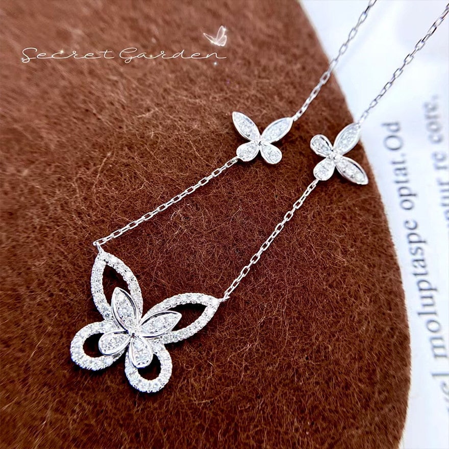 14k Gold 0.4 Ct Natural H Diamond & Butterfly Necklace - 6