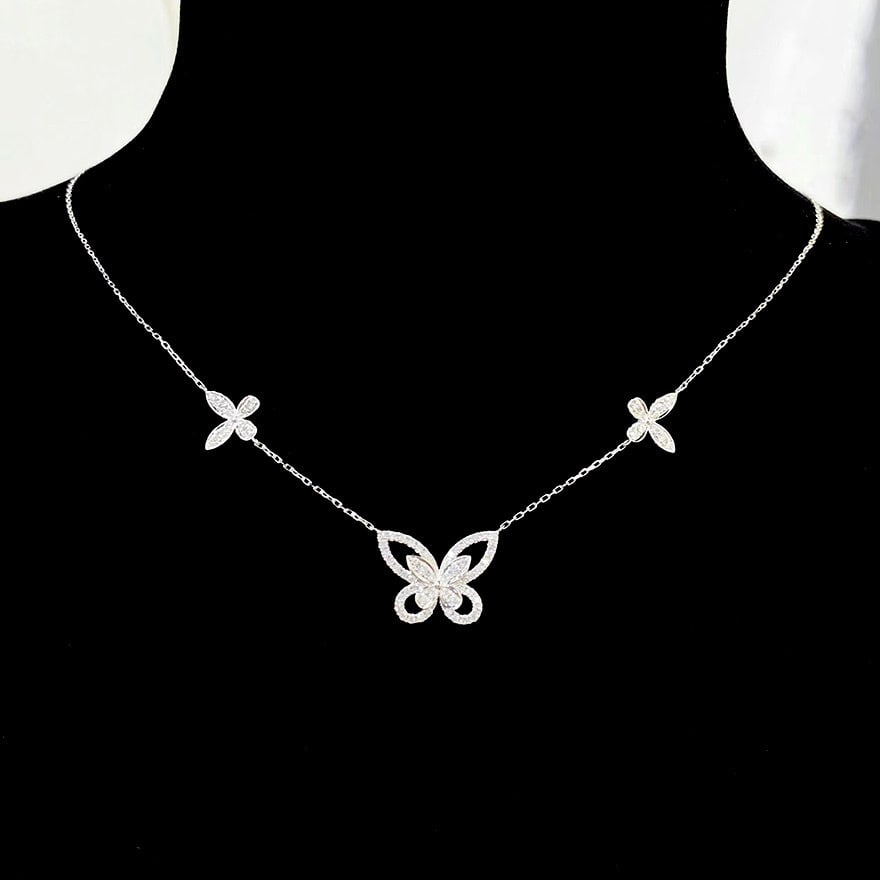 14k Gold 0.4 Ct Natural H Diamond & Butterfly Necklace - 7