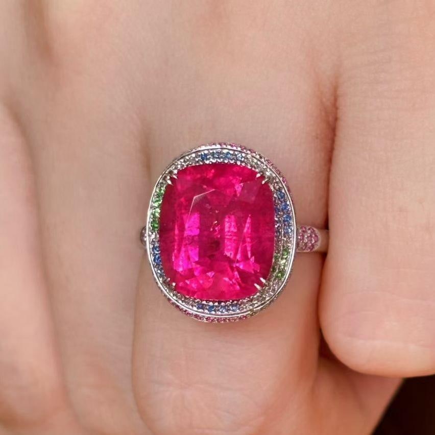 14k Gold 6.2 Ct Natural Tourmaline & Diamond Ring - 2