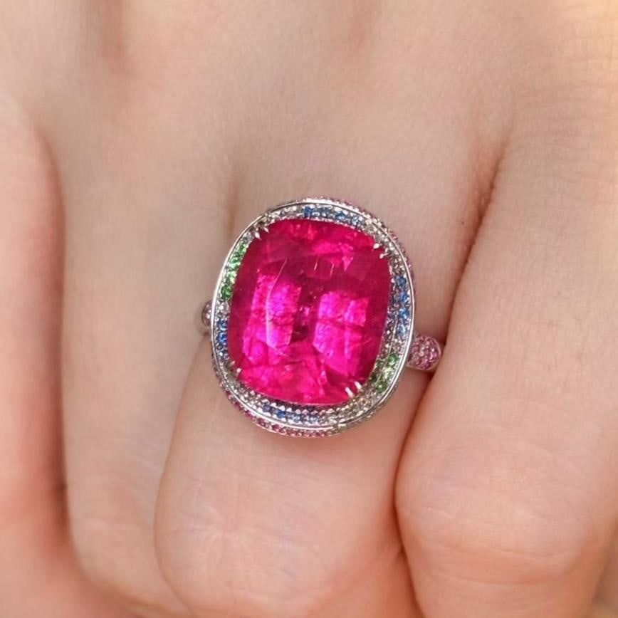 14k Gold 6.2 Ct Natural Tourmaline & Diamond Ring - 3