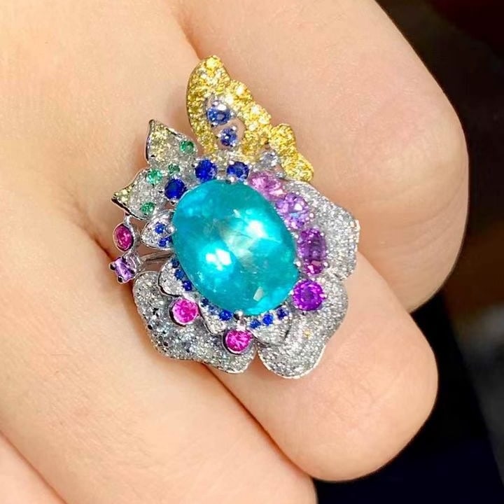 14k Gold 3.02 Ct Natural Paraiba Tourmaline & Diamond Ring - 4