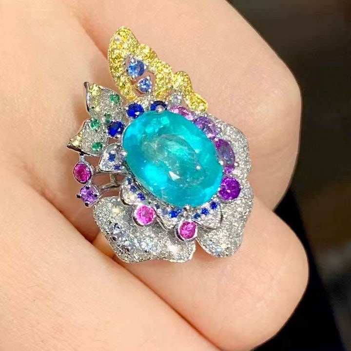 14k Gold 3.02 Ct Natural Paraiba Tourmaline & Diamond Ring - 5