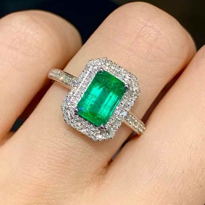 14k Gold 1.3 Ct Vivid Green Natural Emerald & Diamond Ring - 5