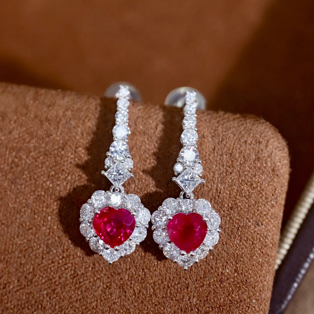 14k Gold 2.49 Ctw Natural Ruby & Diamond Earrings: Ref:231135165 // gold content:14k gold // main gemstone:ruby // shape:heart // carat weight:1. 26ct // color:red // treatment:natural // // adjacent gemstone 2 : diamond // shape:multiple // carat