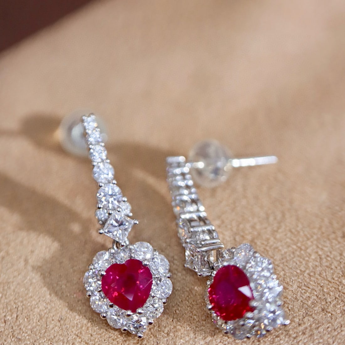 14k Gold 2.49 Ctw Natural Ruby & Diamond Earrings - 7