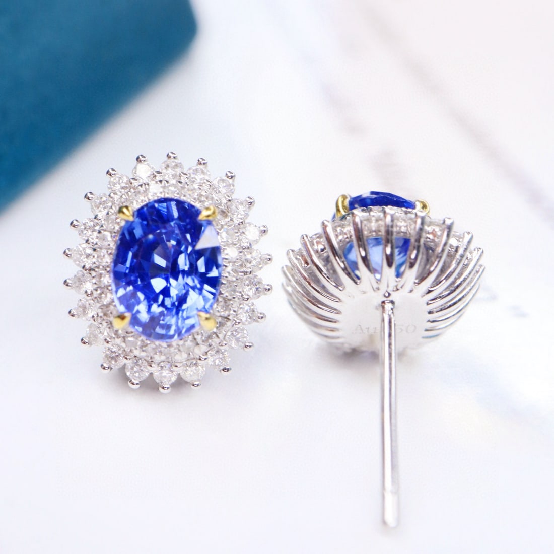 14k Gold 2.77 Ctw Natural Sapphire & Diamond Earrings - 5