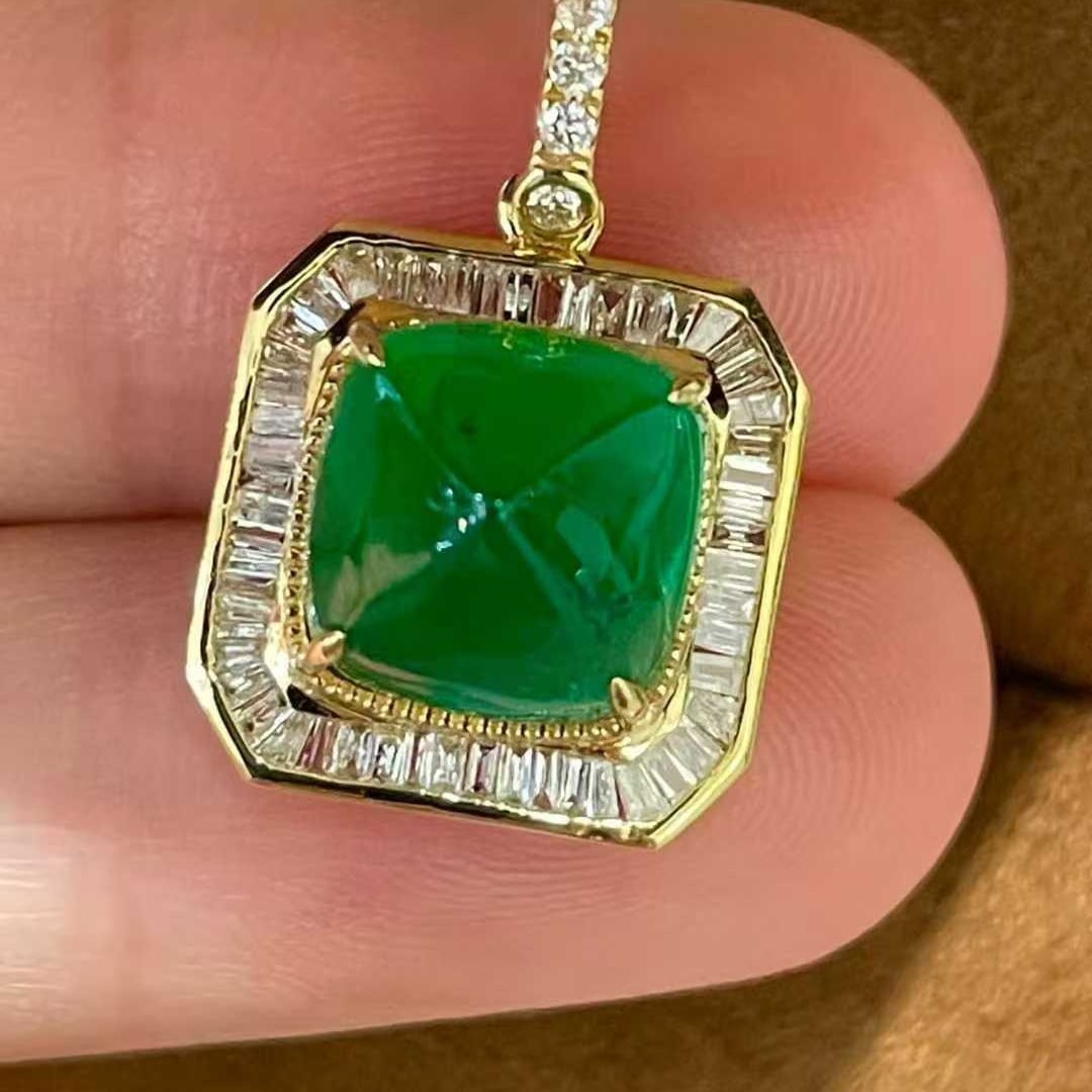 14k Gold 4.70 Ctw Natural Emerald & Diamond Pendant( Without Chain ) - 2