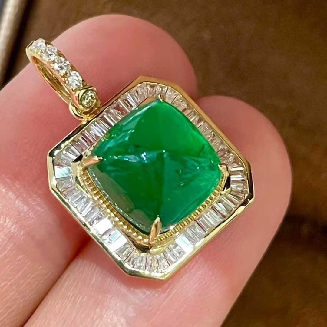 14k Gold 4.70 Ctw Natural Emerald & Diamond Pendant( Without Chain ) - 3