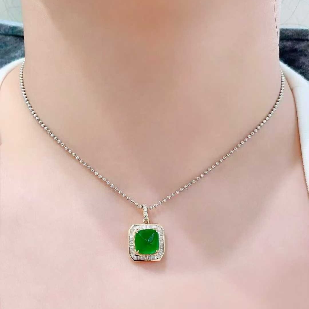 14k Gold 4.70 Ctw Natural Emerald & Diamond Pendant( Without Chain ) - 4