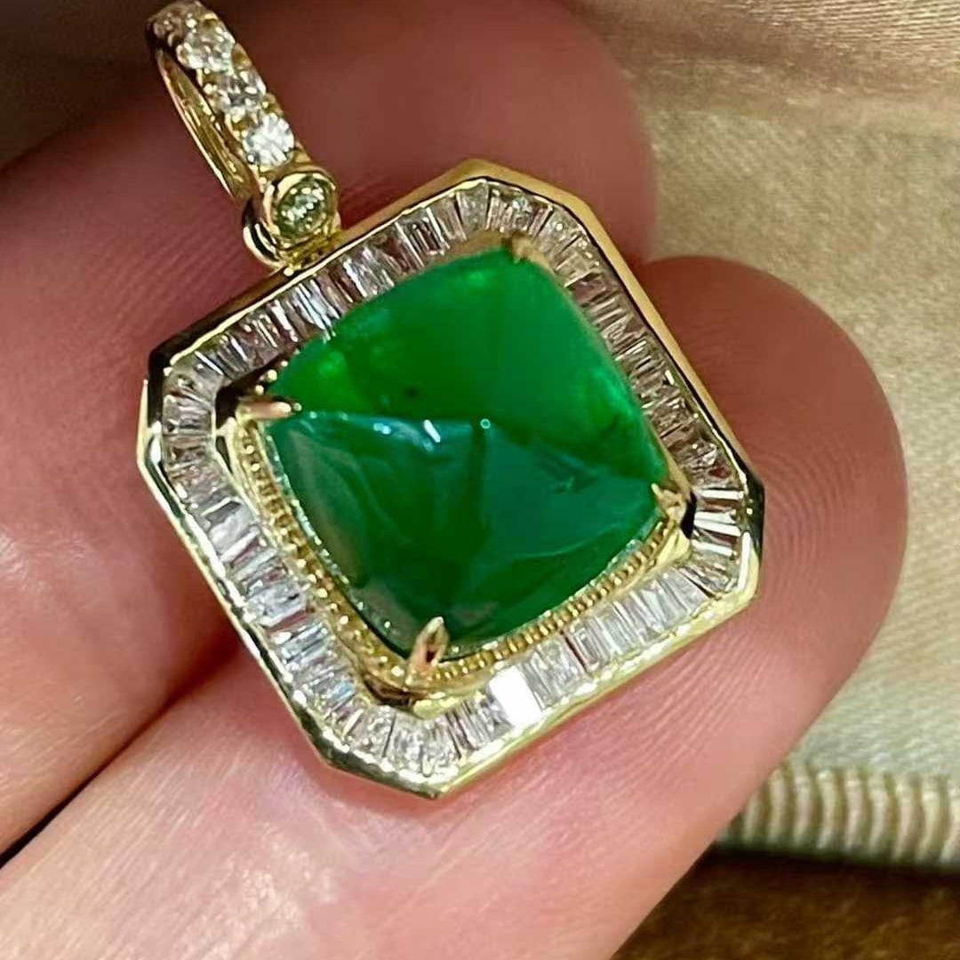 14k Gold 4.70 Ctw Natural Emerald & Diamond Pendant( Without Chain ) - 5