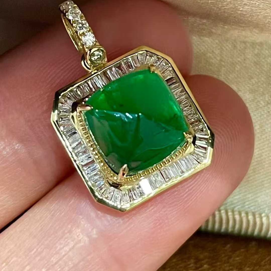 14k Gold 4.70 Ctw Natural Emerald & Diamond Pendant( Without Chain ) - 6