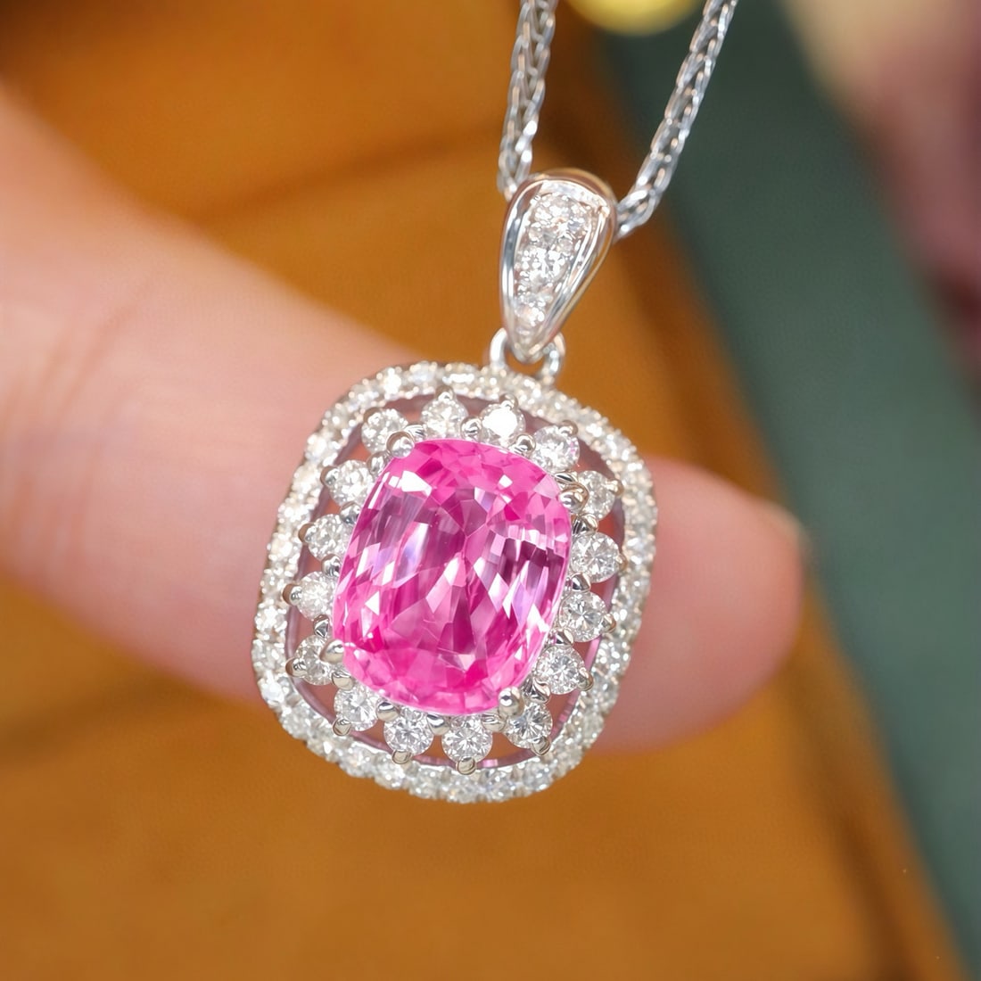 14k Gold 1.47 Ctw Natural Padparadscha Sapphire & Diamond Pendant( Without Chain ) - 2