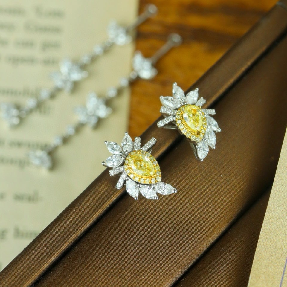 14k Gold 2.69 Ctw Natural Yellow Diamond & Diamond Earrings - 2