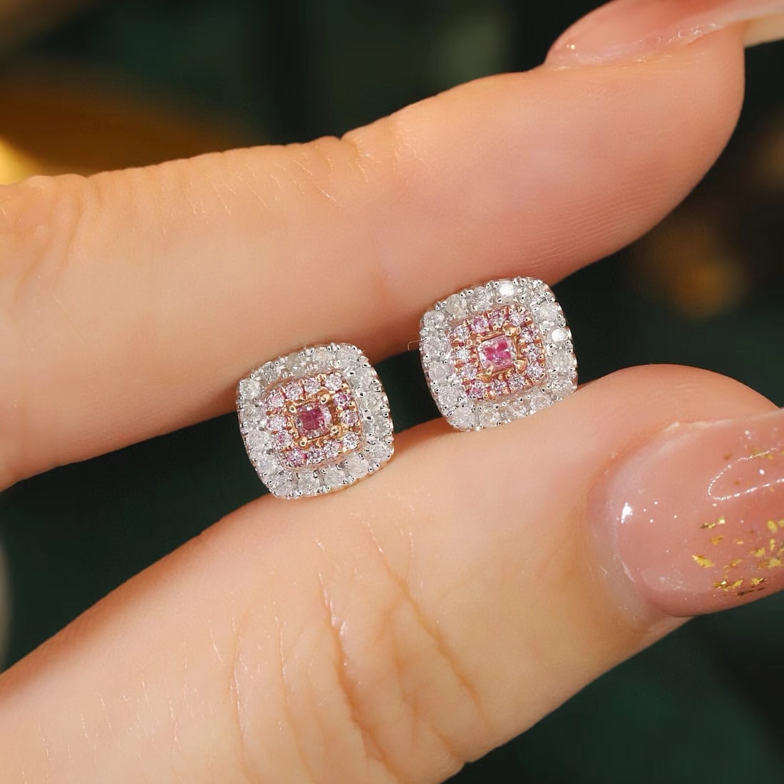 14k Gold 0.50 Ctw Natural Pink Diamond & Diamond Earrings - 7