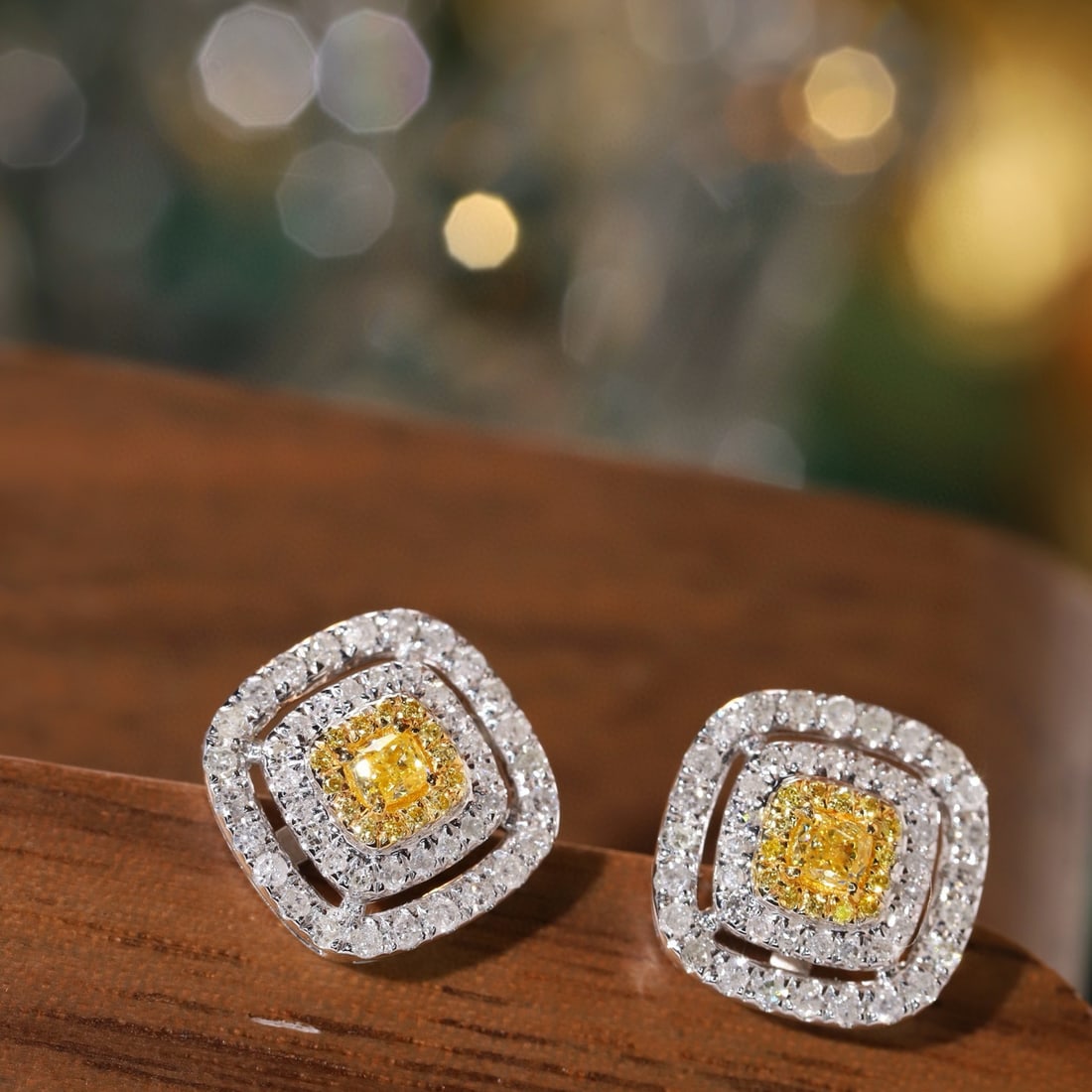 14k Gold 0.70 Ctw Natural Yellow Diamond & Diamond Earrings - 5