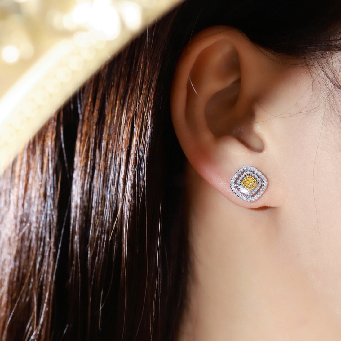 14k Gold 0.70 Ctw Natural Yellow Diamond & Diamond Earrings - 7