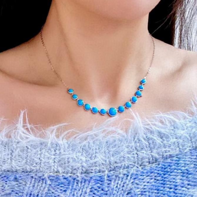 14k Gold 6.68 Ct Natural Blue Turquoise Necklace - 4