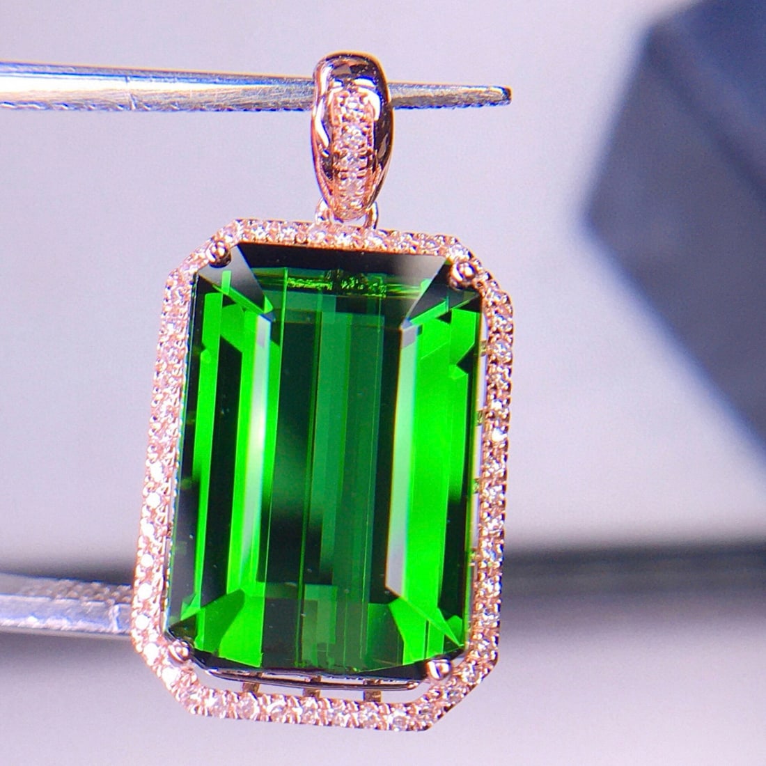 14k Gold 7.56 Ct Natural Tourmaline & Diamond Pendant( Without Chain ) - 3