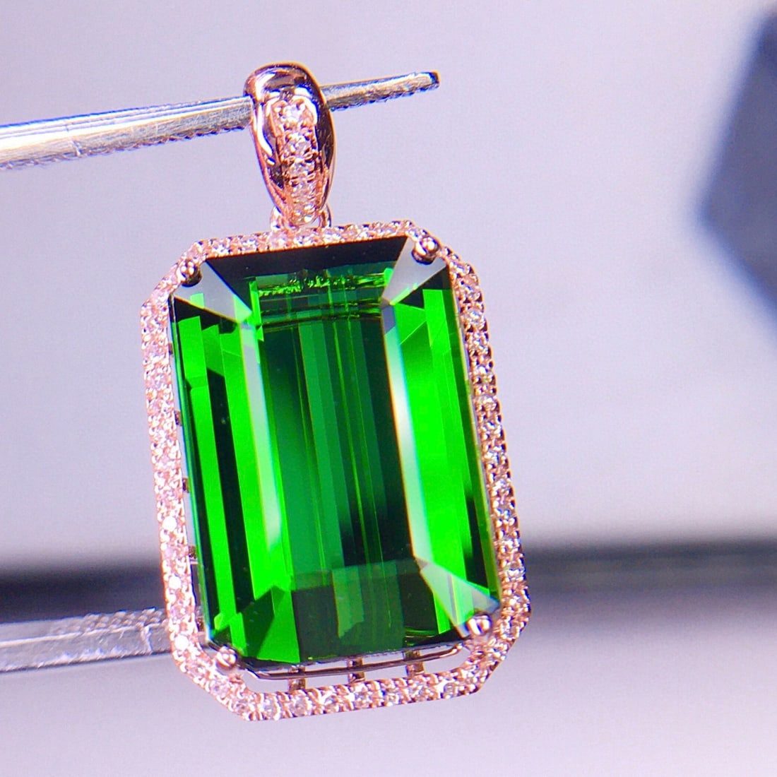 14k Gold 7.56 Ct Natural Tourmaline & Diamond Pendant( Without Chain ) - 4