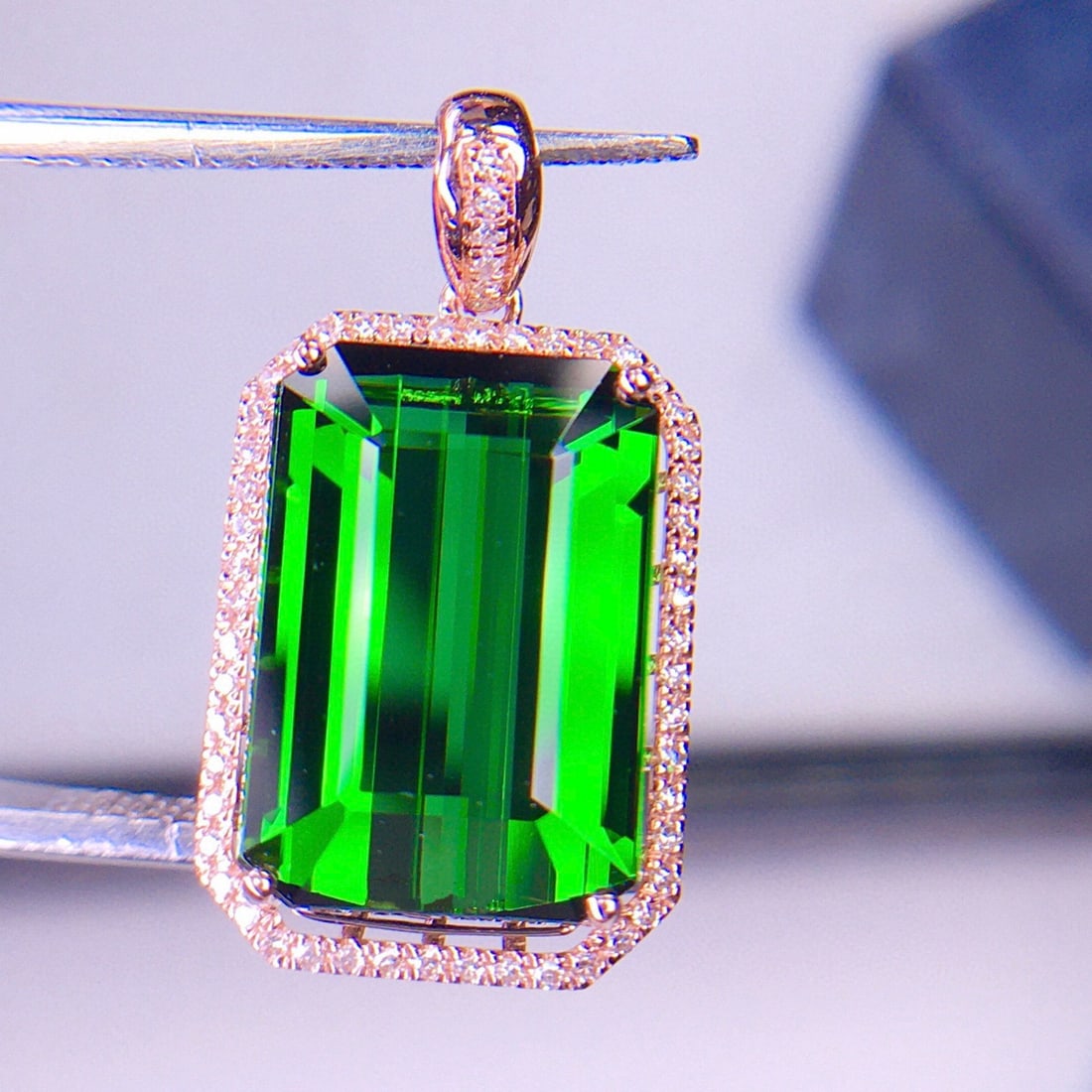 14k Gold 7.56 Ct Natural Tourmaline & Diamond Pendant( Without Chain ) - 6