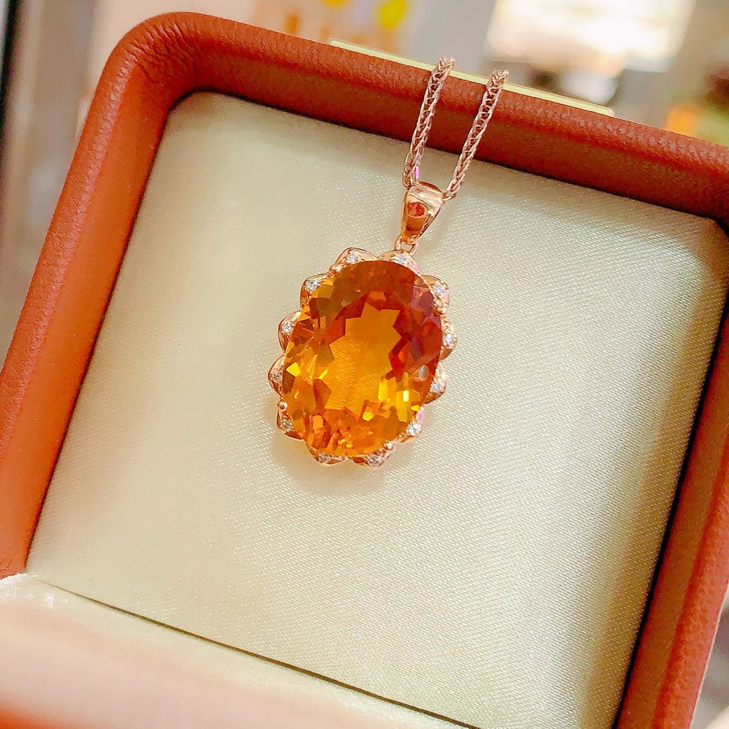 14k Gold 12.76 Ctw Natural Citrine & Diamond Pendant( Without Chain ) - 4
