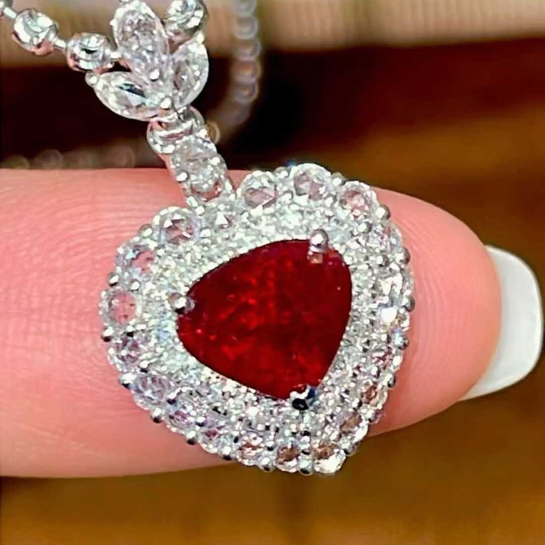 14k Gold 1 Ct Natural Ruby & Diamond & Sapphire Pendant( Without Chain ) - 2