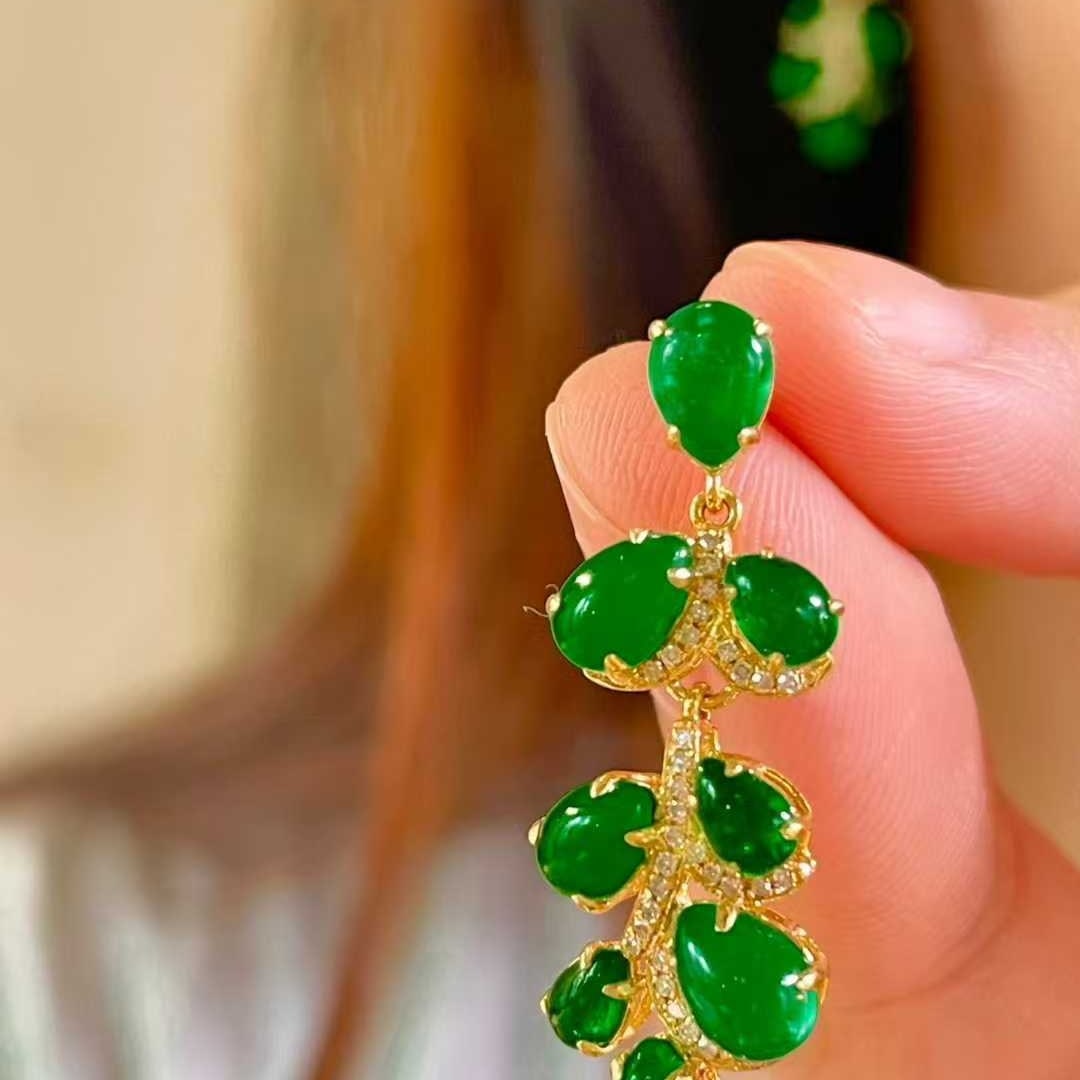 14k Gold 5.5 Ct Natural Emerald & Diamond Earrings - 6