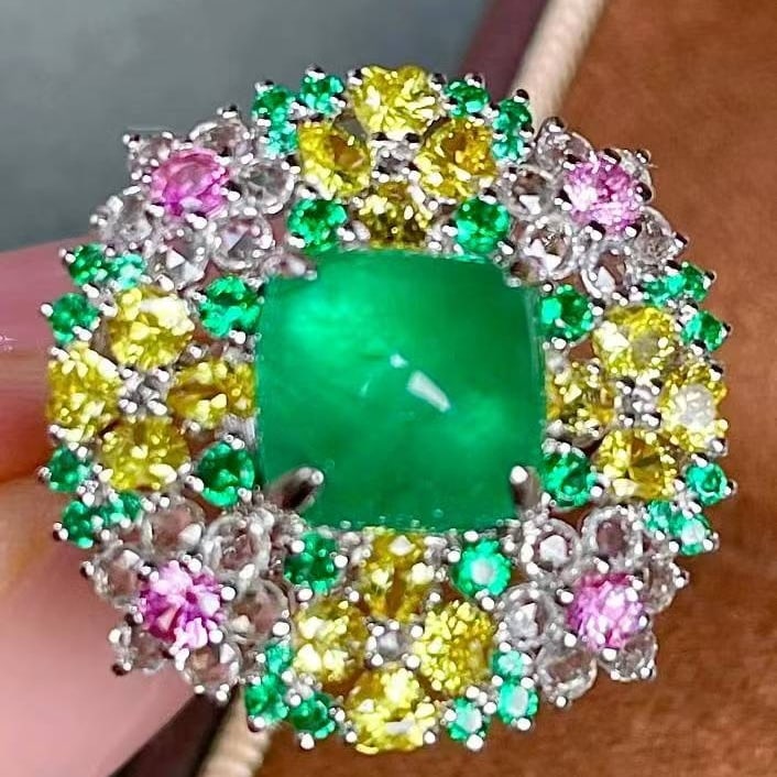14k Gold 2.85 Ct Natural Emerald & Diamond Ring - 2