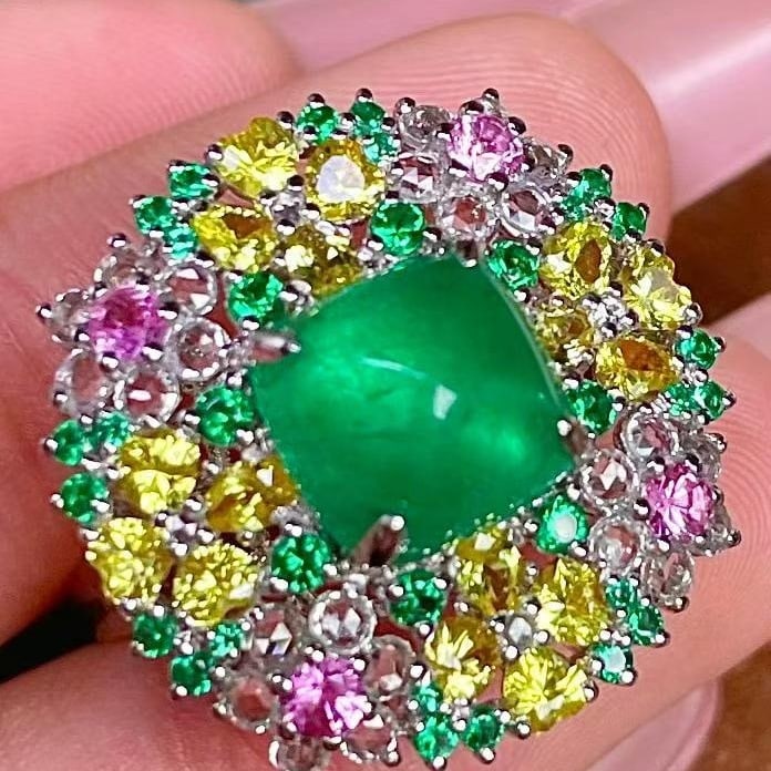 14k Gold 2.85 Ct Natural Emerald & Diamond Ring - 3